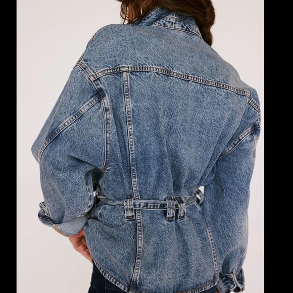 Free People Washed Blue Denim Belted Jacket - Picture 4 of 4